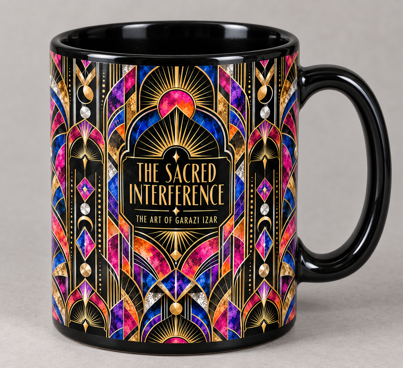 Black 11-ounce The Sacred Interference Art of Garazi Izar Art Deco Mug