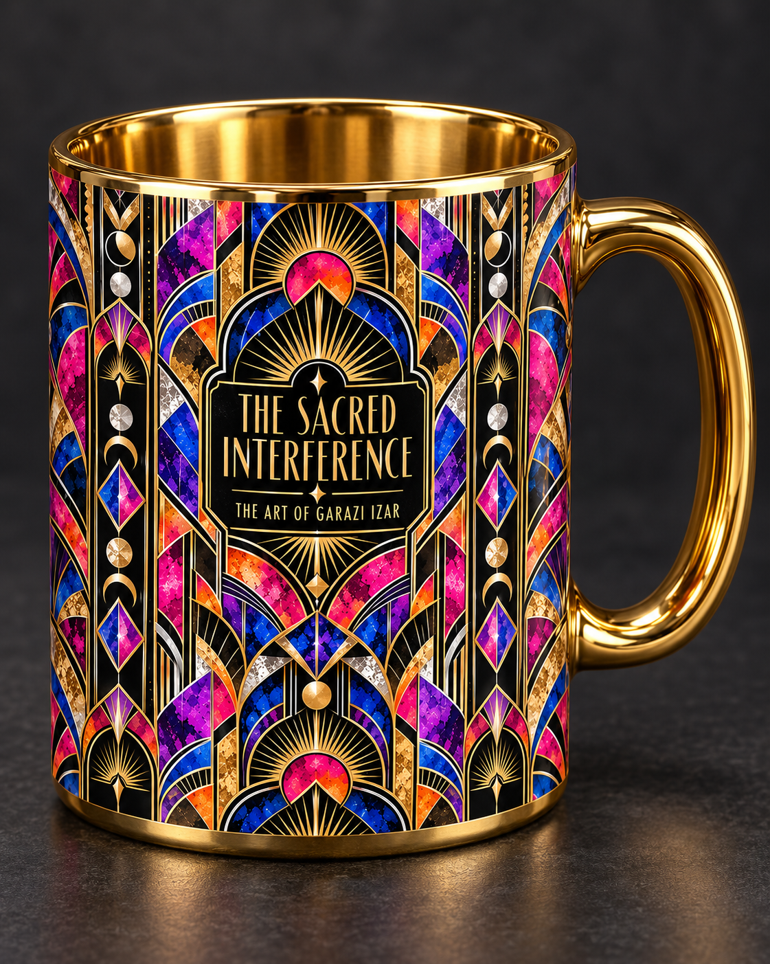Metallic gold 11-ounce The Sacred Interference Art of Garazi Izar Art Deco Gold Mug