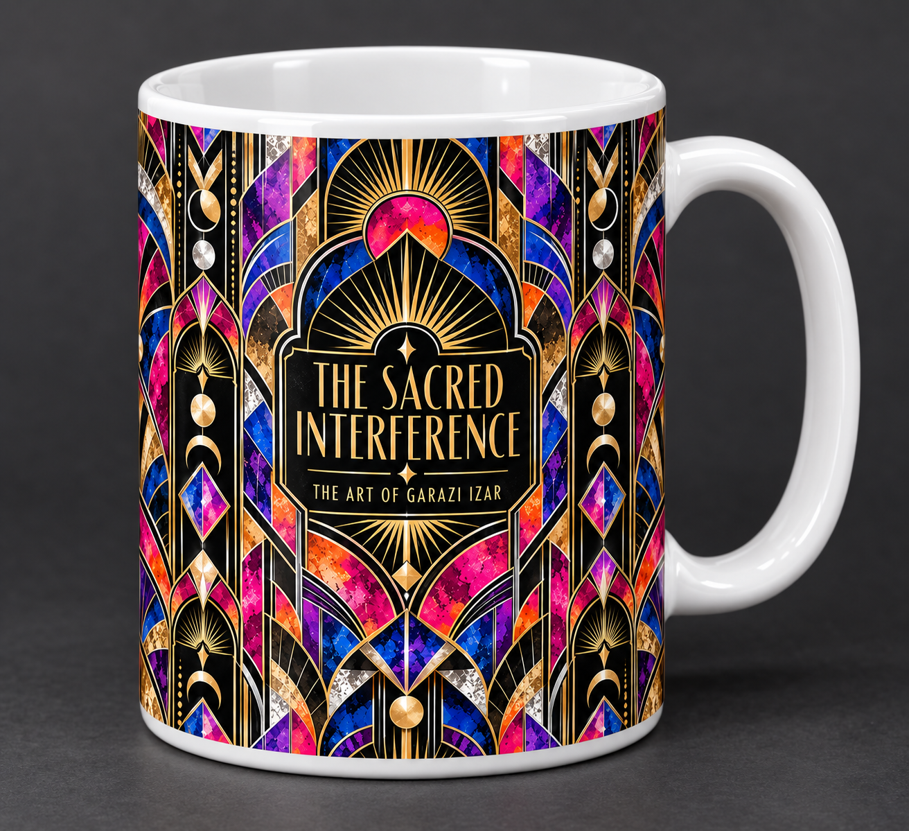 White 11-ounce The Sacred Interference Art of Garazi Izar Art Deco Mug