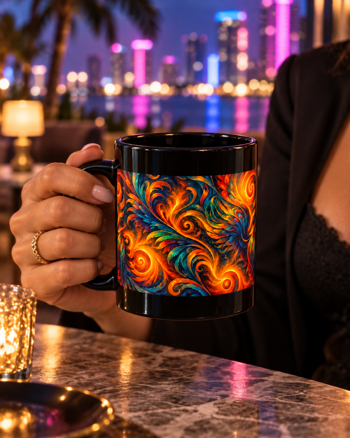 Black Cosmic Phoenix Mug