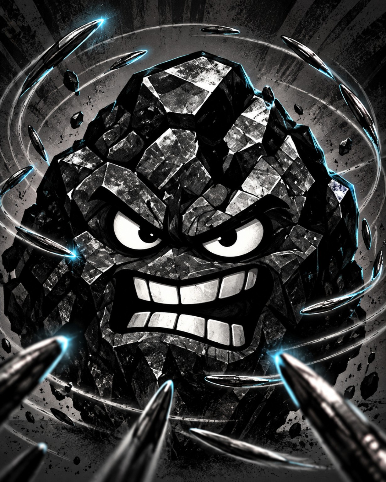 Original artwork of a powerful Magnetite character drawing metallic fragments into orbit